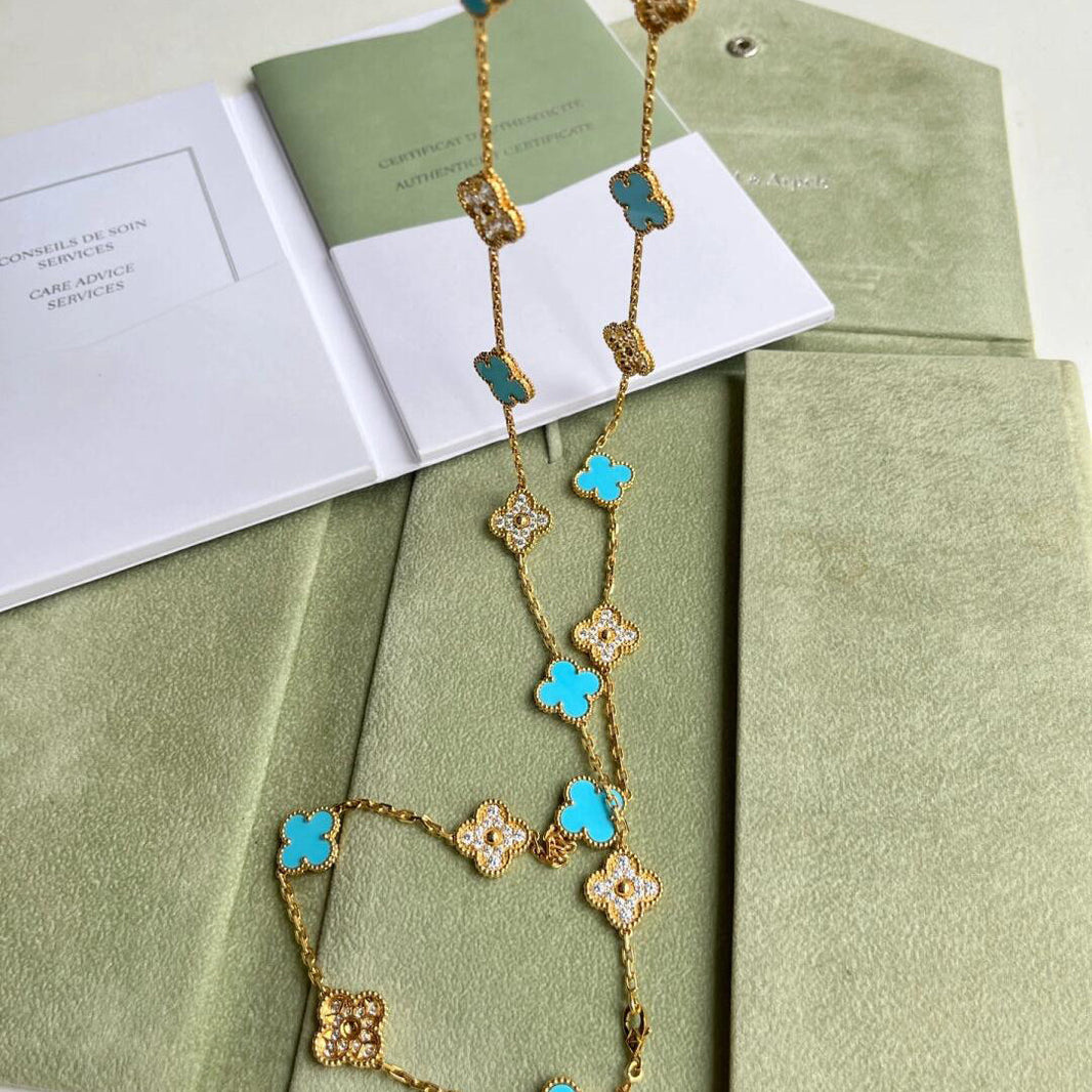 [LUXE NOBLE]CLOVER 20 MOTIFS TURQUOISE DIAMOND NECKLACE