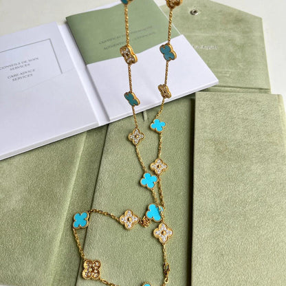 [LUXE NOBLE]CLOVER 20 MOTIFS TURQUOISE DIAMOND NECKLACE