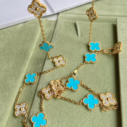 [LUXE NOBLE]CLOVER 20 MOTIFS TURQUOISE DIAMOND NECKLACE