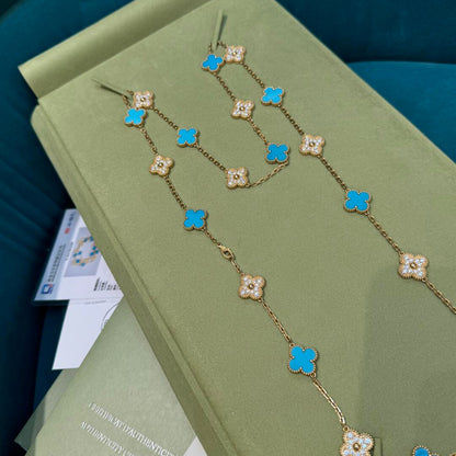 [LUXE NOBLE]CLOVER 20 MOTIFS TURQUOISE DIAMOND NECKLACE