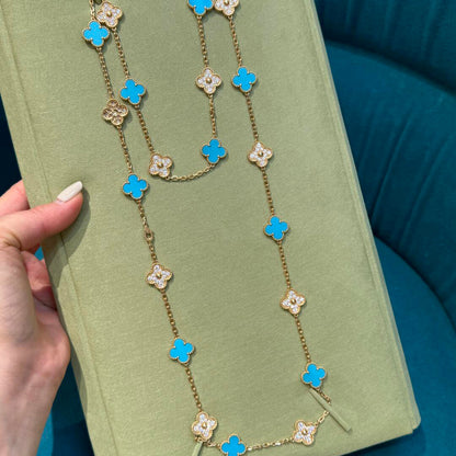[LUXE NOBLE]CLOVER 20 MOTIFS TURQUOISE DIAMOND NECKLACE