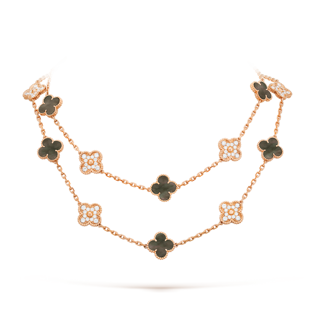 [LUXE NOBLE]CLOVER 20 MOTIFS DARK MOP DIAMOND  NECKLACE