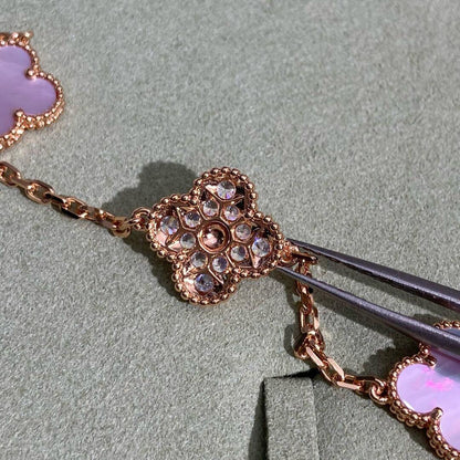 [LUXE NOBLE]CLOVER 10 MOTIFS DIAMOND PINK MOP NECKLACE