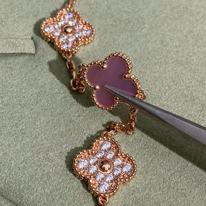 [LUXE NOBLE]CLOVER 10 MOTIFS DIAMOND PINK MOP NECKLACE