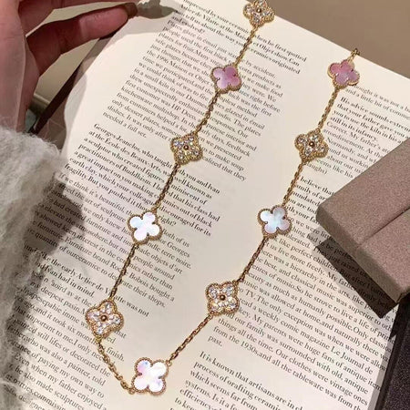 [LUXE NOBLE]CLOVER 20 MOTIFS DIAMOND PINK MOP NECKLACE