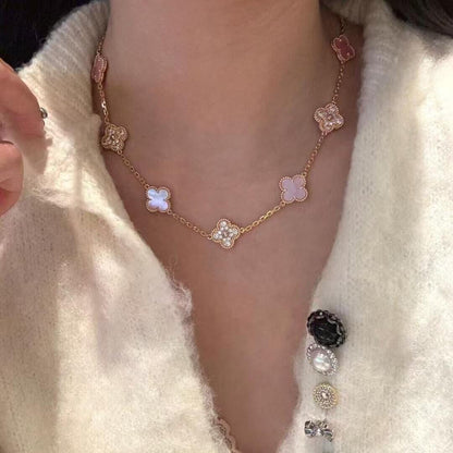 [LUXE NOBLE]CLOVER 10 MOTIFS DIAMOND PINK MOP NECKLACE