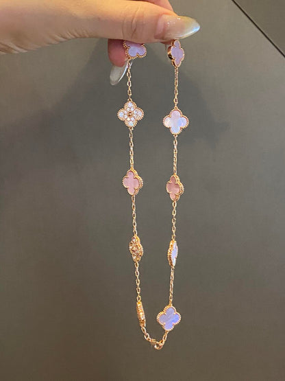 [LUXE NOBLE]CLOVER 10 MOTIFS DIAMOND PINK MOP NECKLACE