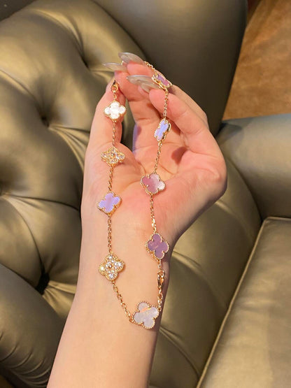 [LUXE NOBLE]CLOVER 10 MOTIFS DIAMOND PINK MOP NECKLACE