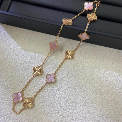 [LUXE NOBLE]CLOVER 10 MOTIFS  LASER PINK MOP NECKLACE