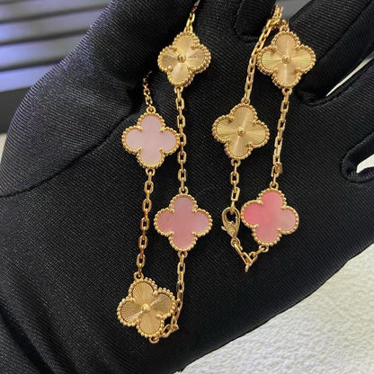 [LUXE NOBLE]CLOVER 10 MOTIFS  LASER PINK MOP NECKLACE