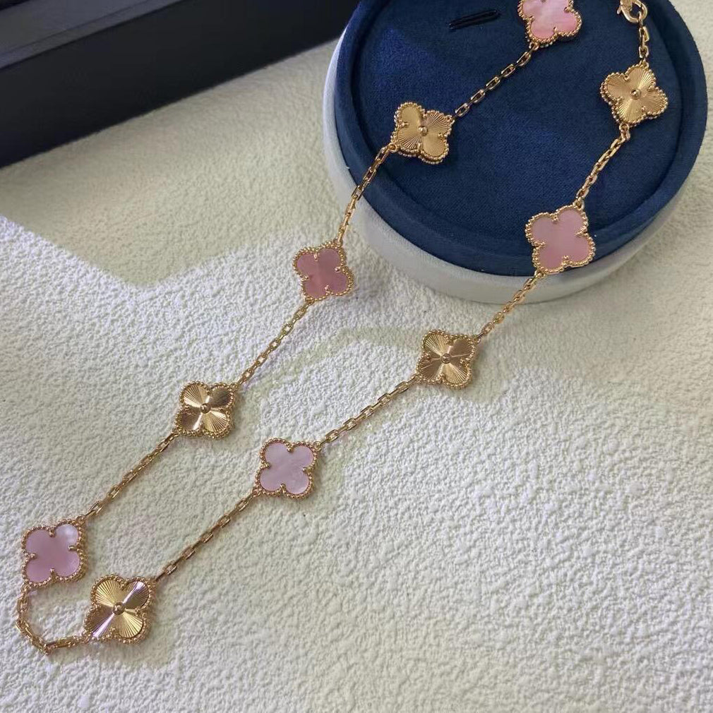 [LUXE NOBLE]CLOVER 10 MOTIFS  LASER PINK MOP NECKLACE
