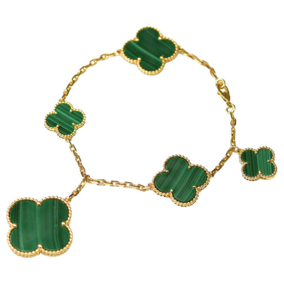 [LUXE NOBLE]MAGIC CLOVER MALACHITE GOLD BRACELET 5 MOTIFS