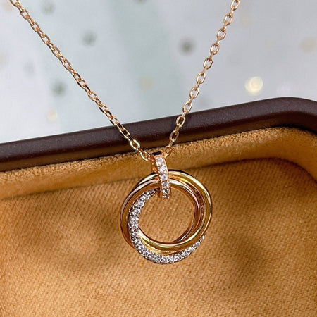 [LUXE NOBLE]TRINITY NECKLACE SILVER GOLD PINK GOLD DIAMONDS