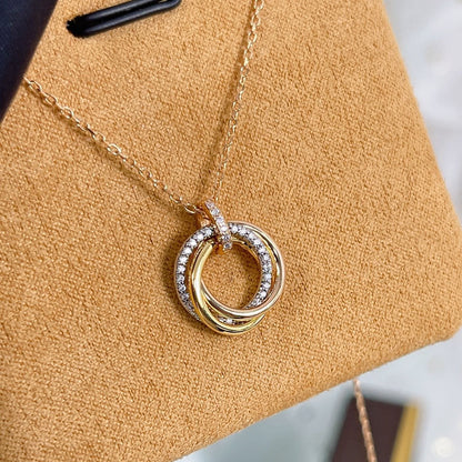 [LUXE NOBLE]TRINITY NECKLACE SILVER GOLD PINK GOLD DIAMONDS