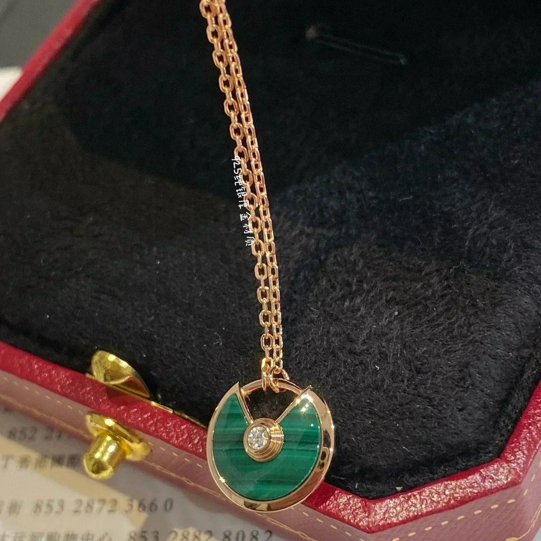 [LUXE NOBLE]AMULETTE ROSE GOLD MALACHITE NECKLACE