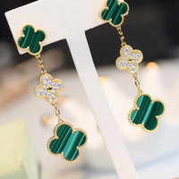 [LUXE NOBLE]CLOVER EARRINGS GOLD MALACHITE DIAMOND 3 MOTIF