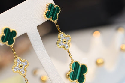 [LUXE NOBLE]CLOVER EARRINGS GOLD MALACHITE DIAMOND 3 MOTIF