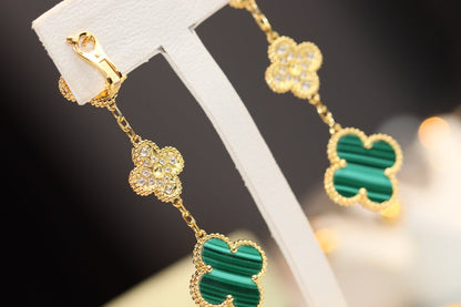 [LUXE NOBLE]CLOVER EARRINGS GOLD MALACHITE DIAMOND 3 MOTIF