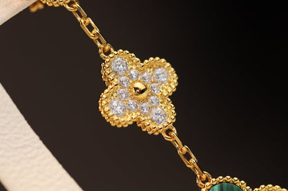 [LUXE NOBLE]CLOVER EARRINGS GOLD MALACHITE DIAMOND 3 MOTIF