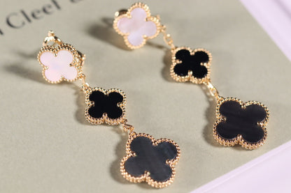 [LUXE NOBLE]CLOVER EARRINGS GOLD ONYX MOP 3 MOTIF