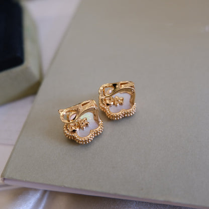 [LUXE NOBLE]LUCKY PINK GOLD WHITE MOP EARRINGS