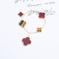 [LUXE NOBLE]CLOVER BRACELET 5 MOTIFS CARNELIAN TIGER EYE