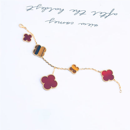 [LUXE NOBLE]CLOVER BRACELET 5 MOTIFS CARNELIAN TIGER EYE
