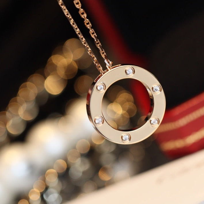 [LUXE NOBLE]LOVE NECKLACE 16MM 6 DIAMONDS PINK GOLD