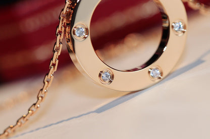 [LUXE NOBLE] Liebeskette, 16 mm, 6 Diamanten, Roségold