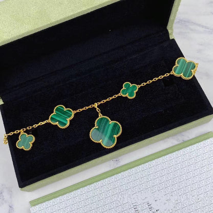 [LUXE NOBLE]MAGIC CLOVER MALACHITE GOLD BRACELET 5 MOTIFS