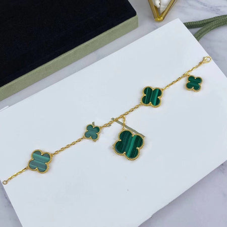 [LUXE NOBLE]MAGIC CLOVER MALACHITE GOLD BRACELET 5 MOTIFS