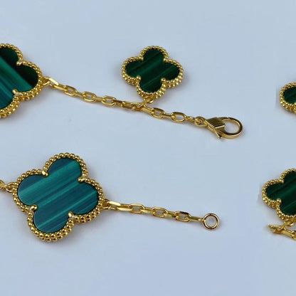 [LUXE NOBLE]MAGIC CLOVER MALACHITE GOLD BRACELET 5 MOTIFS