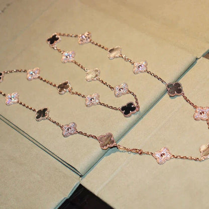 [LUXE NOBLE]CLOVER 20 MOTIFS DARK MOP DIAMOND  NECKLACE