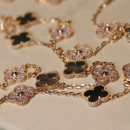 [LUXE NOBLE]CLOVER 20 MOTIFS DARK MOP DIAMOND  NECKLACE