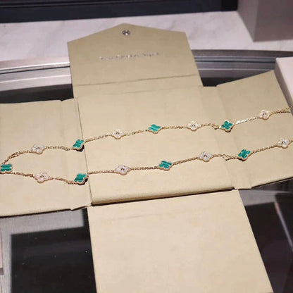 [LUXE NOBLE] CLOVER 20 MOTIFS MALACHITE DIAMOND NECKLACE