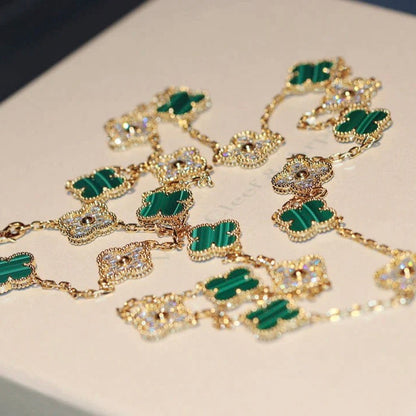 [LUXE NOBLE] CLOVER 20 MOTIFS MALACHITE DIAMOND NECKLACE