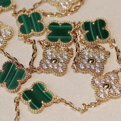[LUXE NOBLE] CLOVER 20 MOTIFS MALACHITE DIAMOND NECKLACE