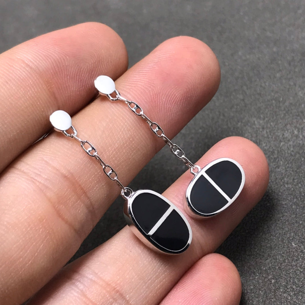 [LUXE NOBLE]CHAINE VERSO BLACK CERAMIC SILVER EARRINGS