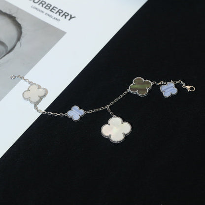 [LUXE NOBLE]CLOVER BRACELET 5 MOTIFS MOP CHALCEDONY SILVER