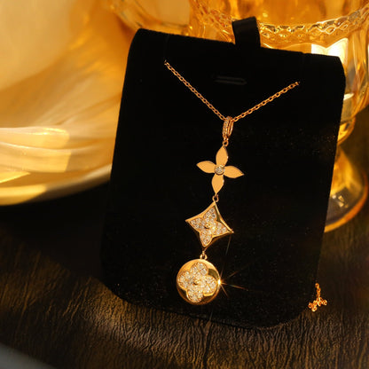 [LUXE NOBLE]STAR AND SUN DIAMOND PINK GOLD NECKLACE