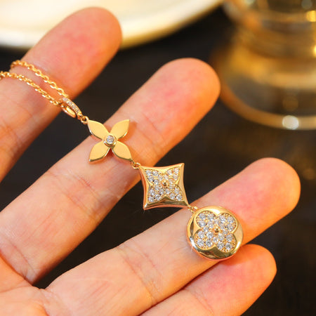 [LUXE NOBLE]STAR AND SUN DIAMOND PINK GOLD NECKLACE