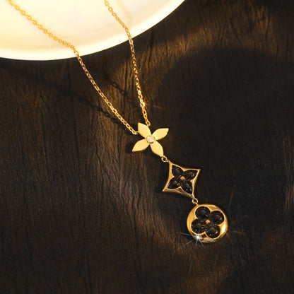 [LUXE NOBLE]STAR AND SUN ONYX PINK GOLD NECKLACE