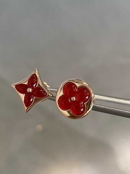 [LUXE NOBLE]STAR AND SUN PINK GOLD CARNELIAN STUD EARRINGS