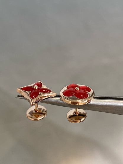 [LUXE NOBLE]STAR AND SUN PINK GOLD CARNELIAN STUD EARRINGS
