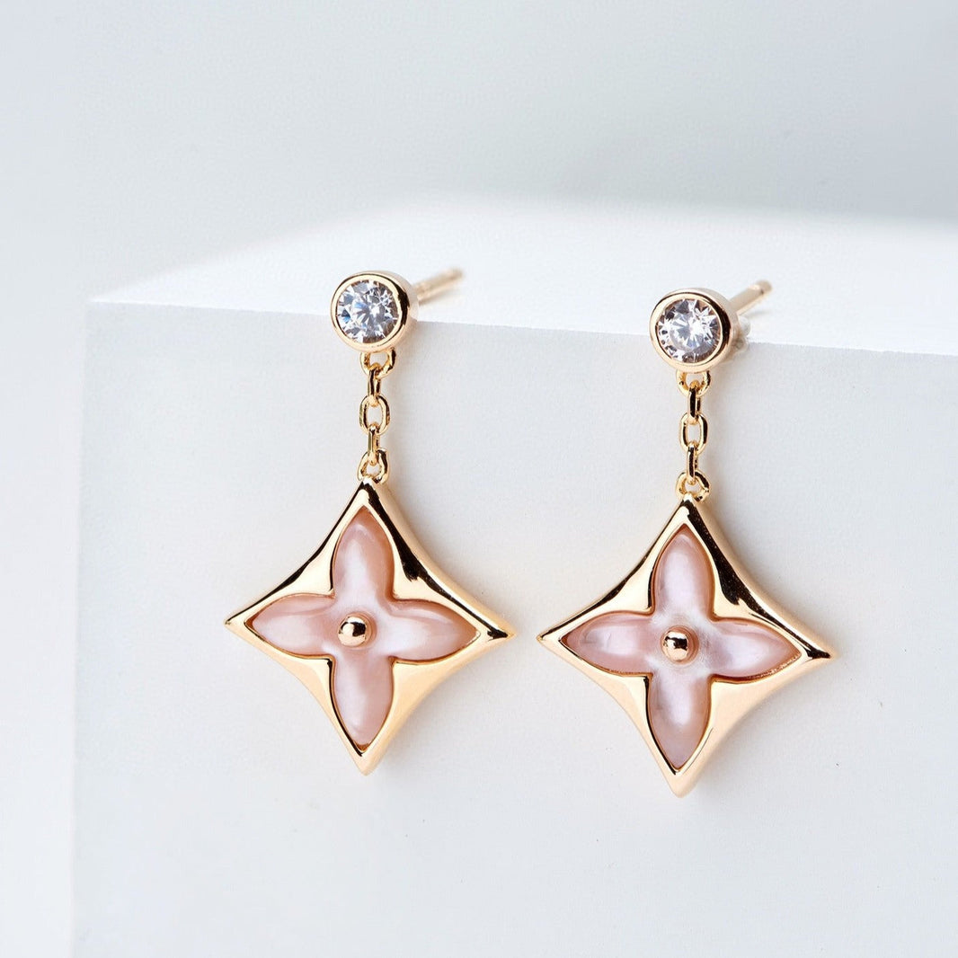 [LUXE NOBLE]DOUBLE STAR PINK GOLD MOP DROP EARRINGS