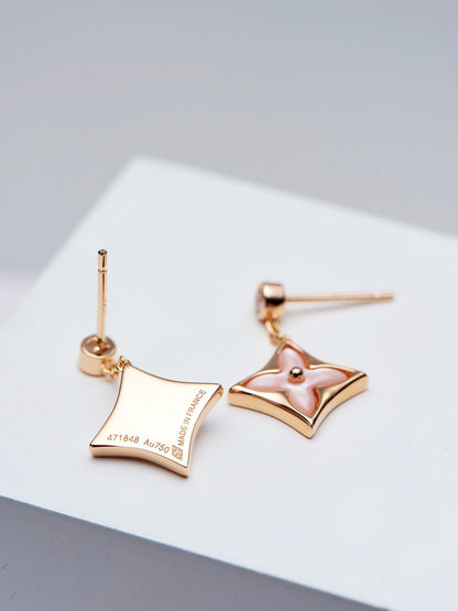 [LUXE NOBLE] DOPPELTE STERNE-OHRRINGE IN ROSA GOLD MIT MOP-FORM