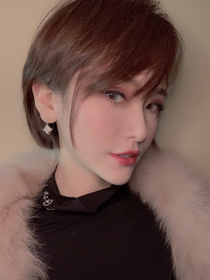 [LUXE NOBLE] DOPPELTE STERNE-OHRRINGE IN ROSA GOLD MIT MOP-FORM