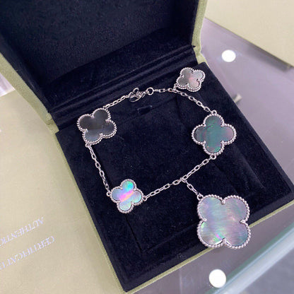 [LUXE NOBLE]CLOVER 5 MOTIFS SIVLER DARK MOP BRACELET