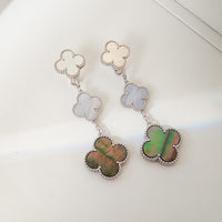 [LUXE NOBLE]CLOVER 3 MOTIFS CHALCEDONY DARK MOP SILVER EARRINGS