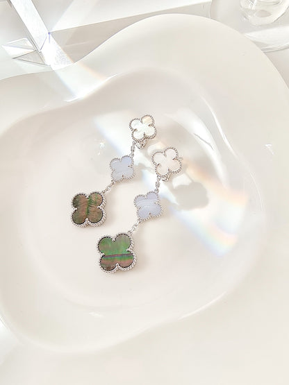 [LUXE NOBLE]CLOVER 3 MOTIFS CHALCEDONY DARK MOP SILVER EARRINGS